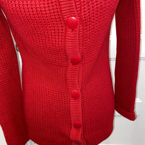 Fall Chunky Red Sweater Cardigan Button Up size Small - Picture 5 of 7